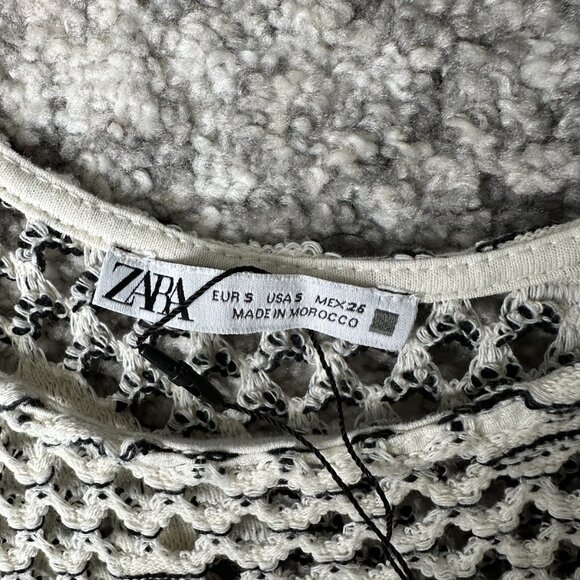 Zara Sweater Womens Small White Black Textured Knit Scoop Tank Top Patterned - Picture 6 of 8